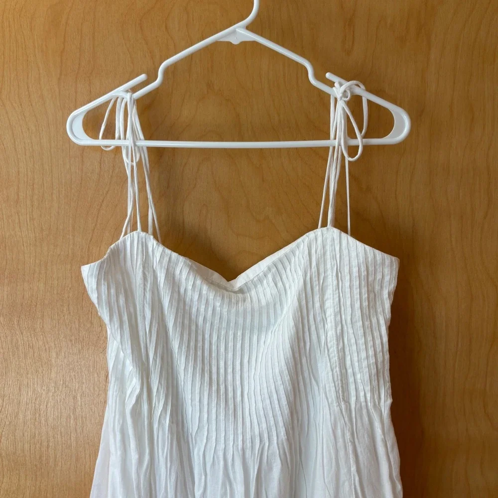Abercrombie & Fitch Maxi Dress Womens XLT White Pleated Tie Strap Smocked Pocket